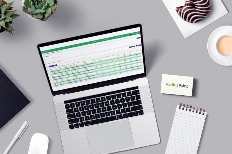 desktop of laptop view of analytics and RadiusPoint card
